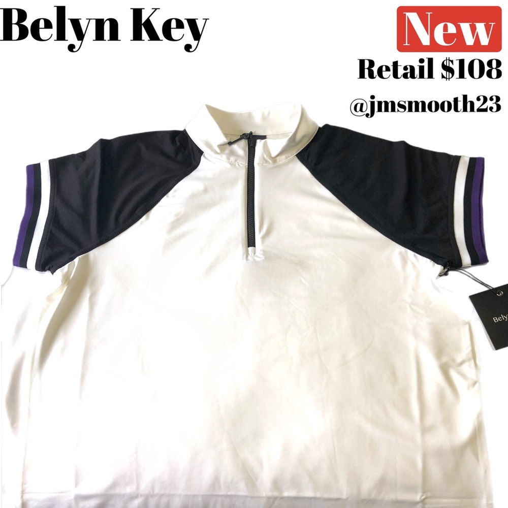 ⏰SUNDAY ONLY‼️🆕 Belyn Key Cap Sleeve Golf Shirt Black, white and purple
